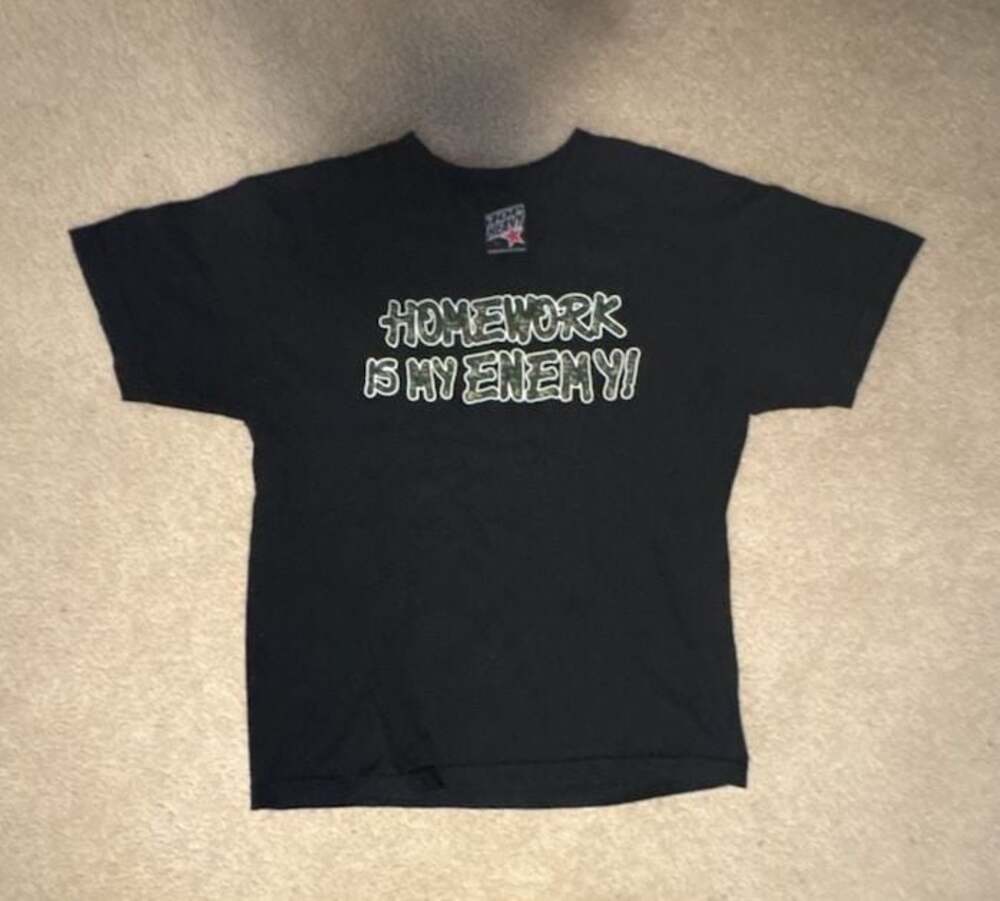 Top Heavy "Homework Is My Enemy!" Graphic T-Shirt XL